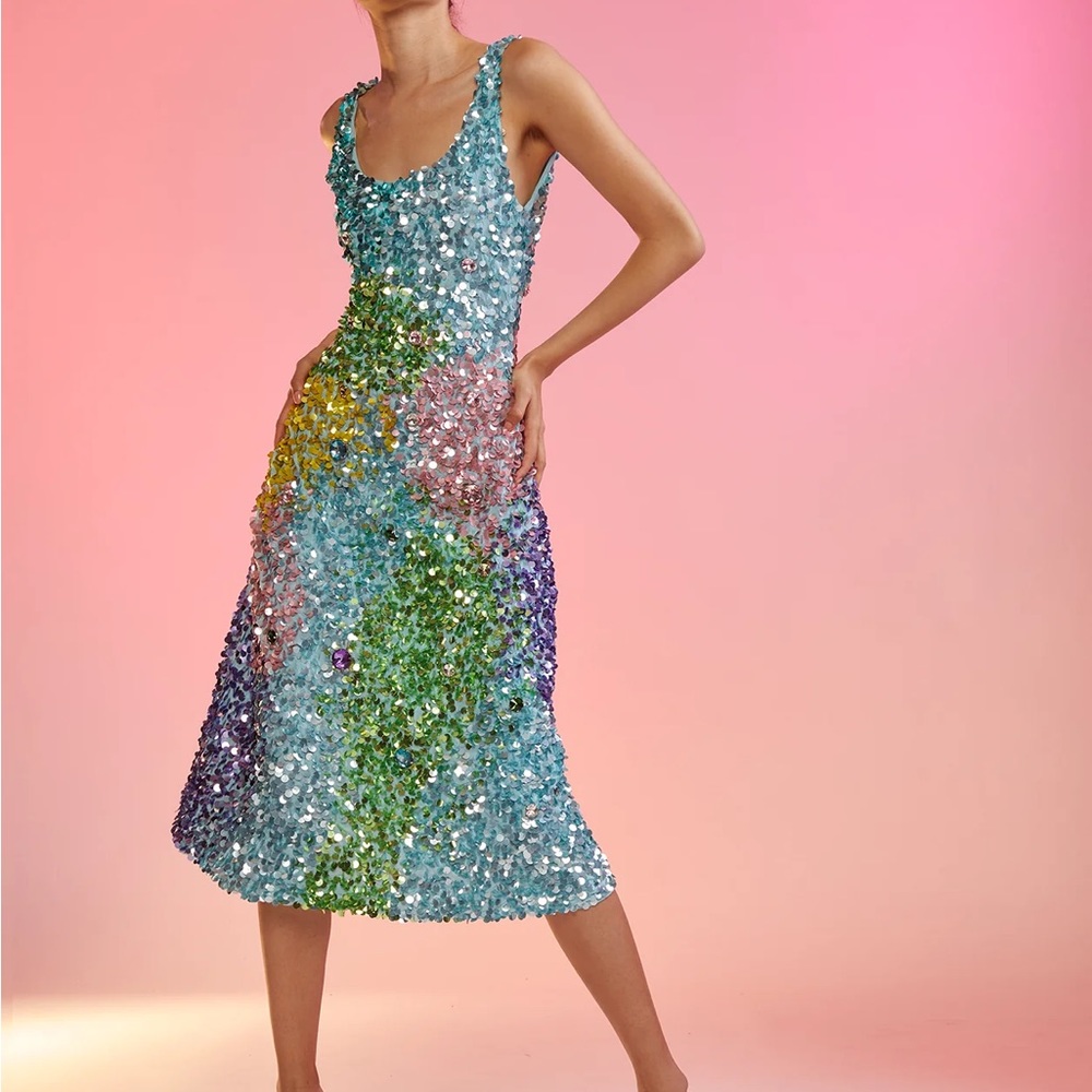 Cynthia Rowley Prism Sequin Midi-Dress